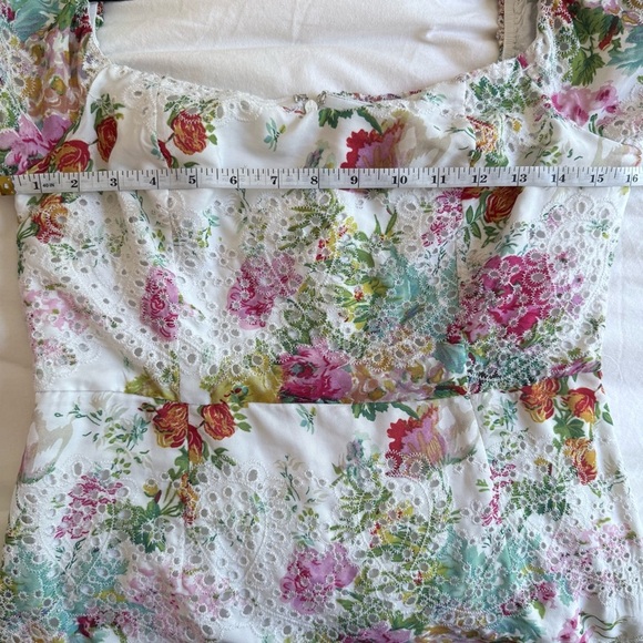 FORE White Lace Floral Print Mini Dress Puff Sleeves L - Picture 4 of 15